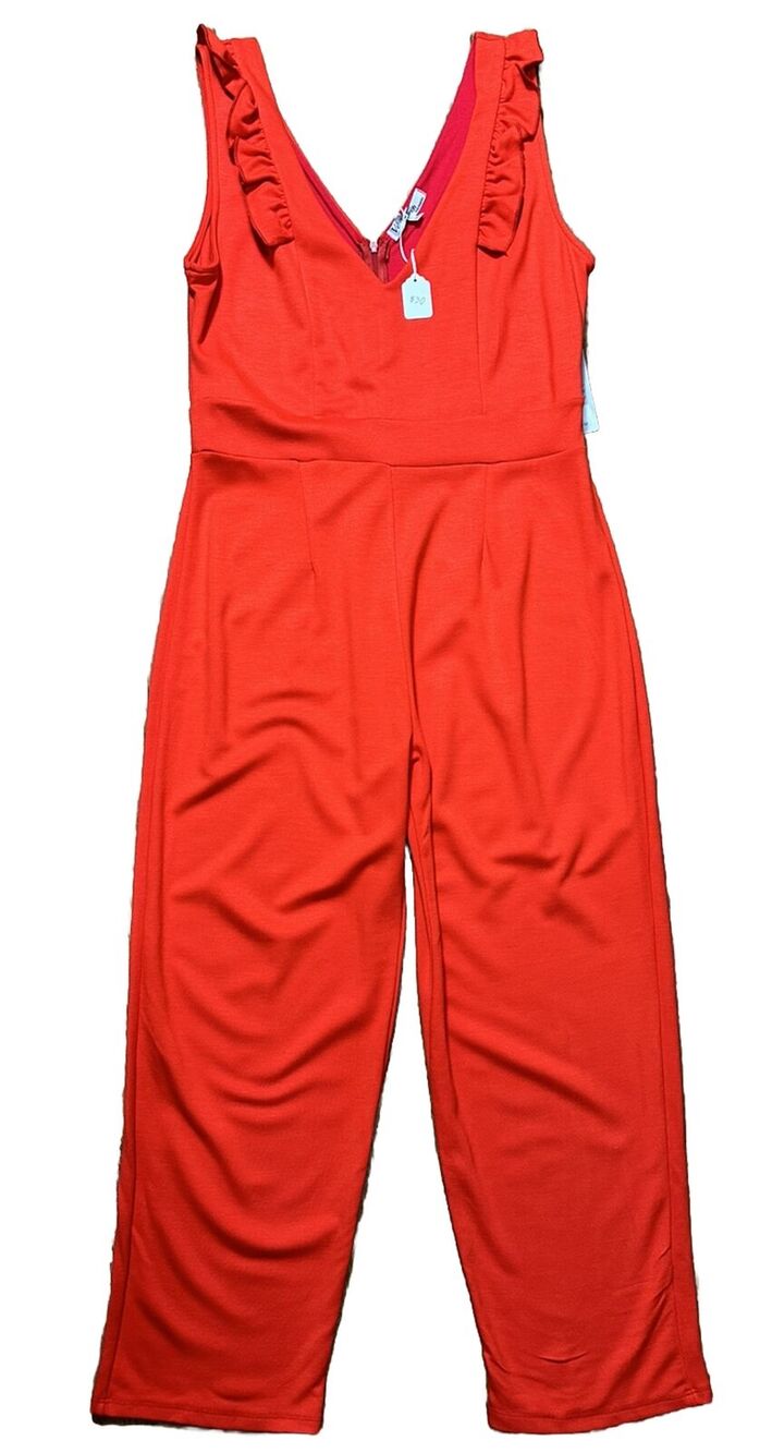Velvet Torch Los Angeles Women's Red One-Piece Jumpsuit Sleeveless Ruffle Zip XL
